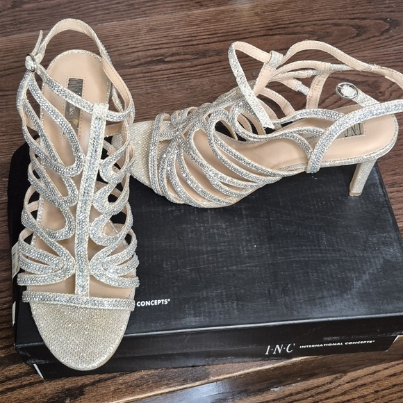 INC International Concepts Women's Silver Strappy Heels - Picture 12 of 13